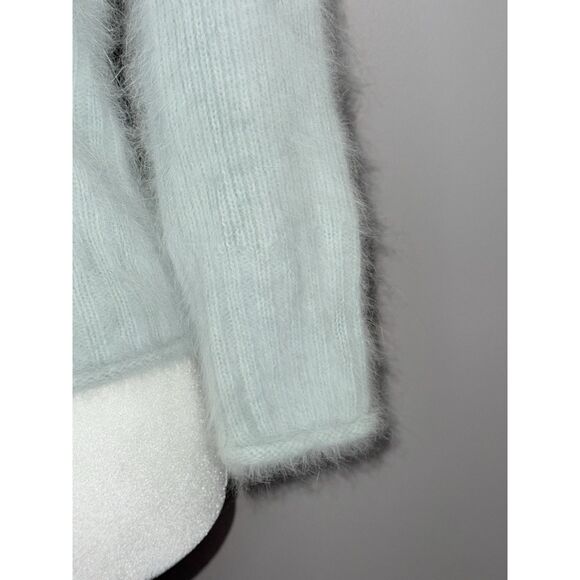 Vtg Express Angora Rabbit Hair Sweater V Neck Y2K Crop Fairy Fuzzy Soft Mint Med - Picture 4 of 13